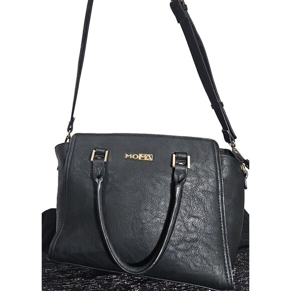 Black Handbag Woman MoMa, Zipper And Strips Bag - Picture 7 of 11